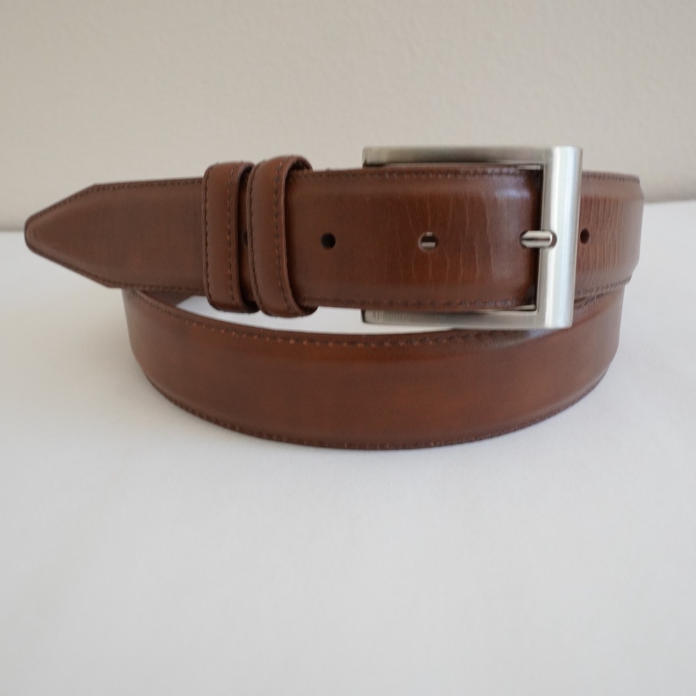 Allen Edmonds Calfskin Leather Dress Belt Mens 46 Brown Silver Buckle USA